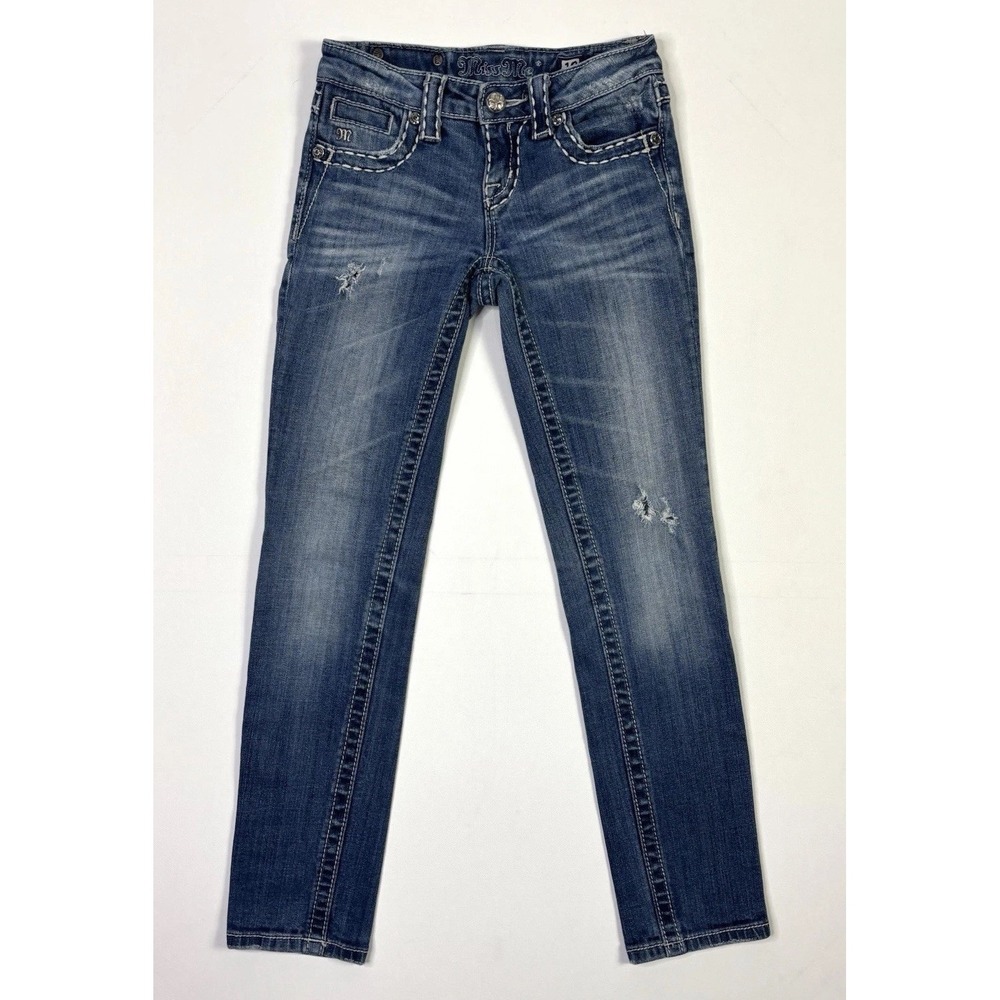 Miss Me Jeans Girls 10 Skinny Rhinestone Distressed Stretch Denim Fleur De Lis